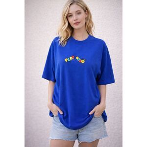 VC Playcool Royal Blue Oversized Heavyweight Cotton Graphic Tee Smiley Logo Sz M